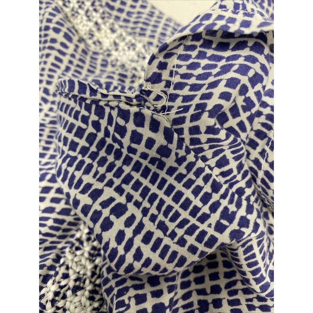 Patio Casuals Cabernet Long Blue White Floral Embroidered Pockets Dress S Small - Picture 12 of 12